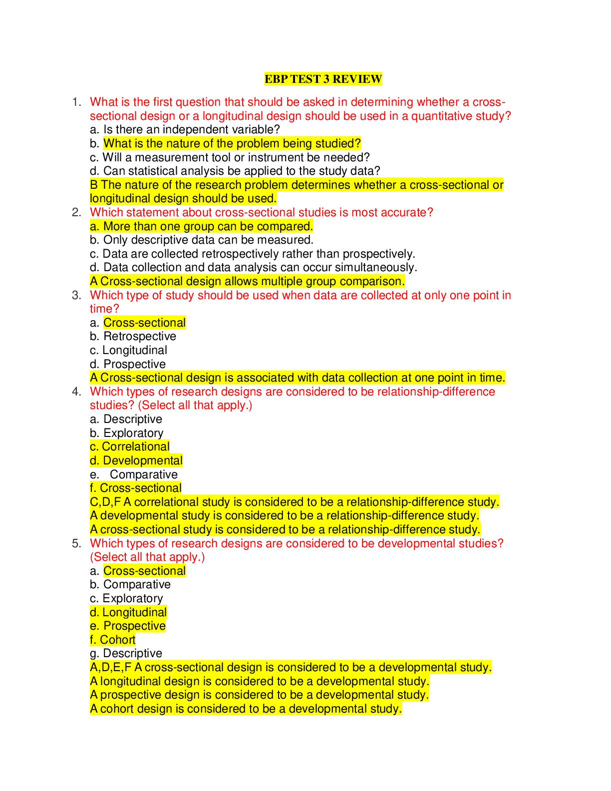 Preview image for (solved) NUR 410 Evidence-Based Practice in Nursing EBP TEST 3 REVIEW